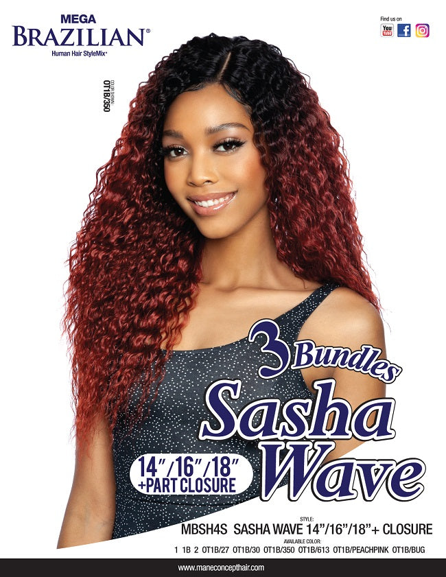 MEGA BRAZILIAN - MBSH4S - MEGA SASHA WAVE 14”16”18”