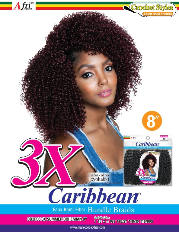 AFRI - CB3P05 - 3X SUMMER BOHEMIAN 8" CROCHET BRAIDING HAIR