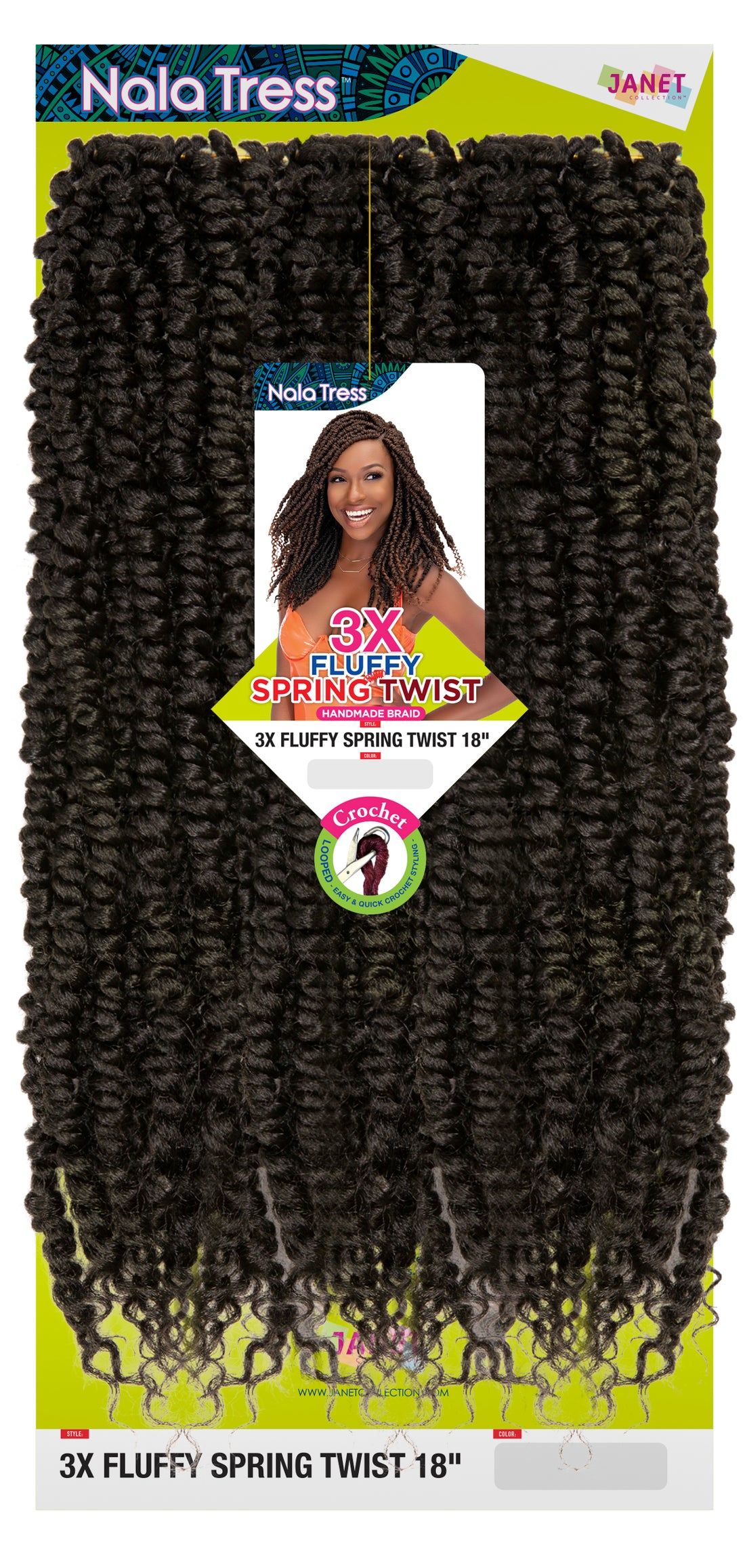 JANET COLLECTION - 3X FLUFFY SPRING TWIST 18" CROCHET BRAIDING HAIR