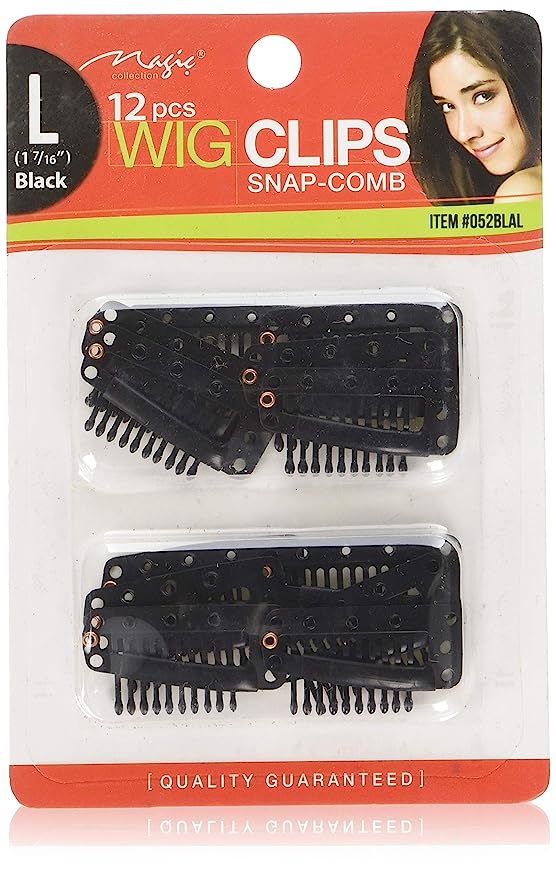12 Pcs Wig Clips Snap Comb Large 1 7/16 Black