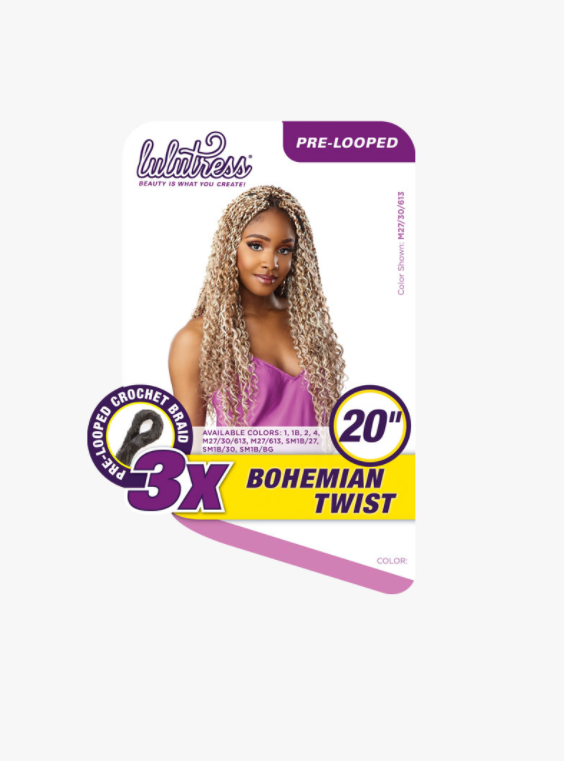 SENSATIONNEL - 3X LULUTRESS BOHEMIAN TWIST 20" CROCHET BRAIDING HAIR