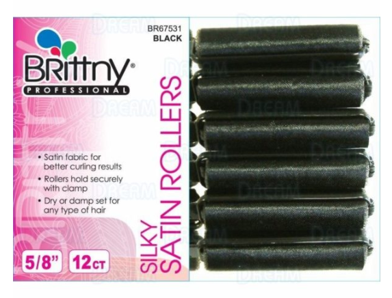 BRITTNY 5/8" SMALL, BLACK SLICKY SATIN ROLLERS