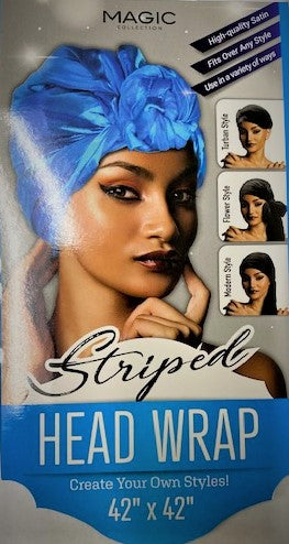 MAGIC HEAD WRAP SATIN W/STRIPE 42"X42"( ROYAL)