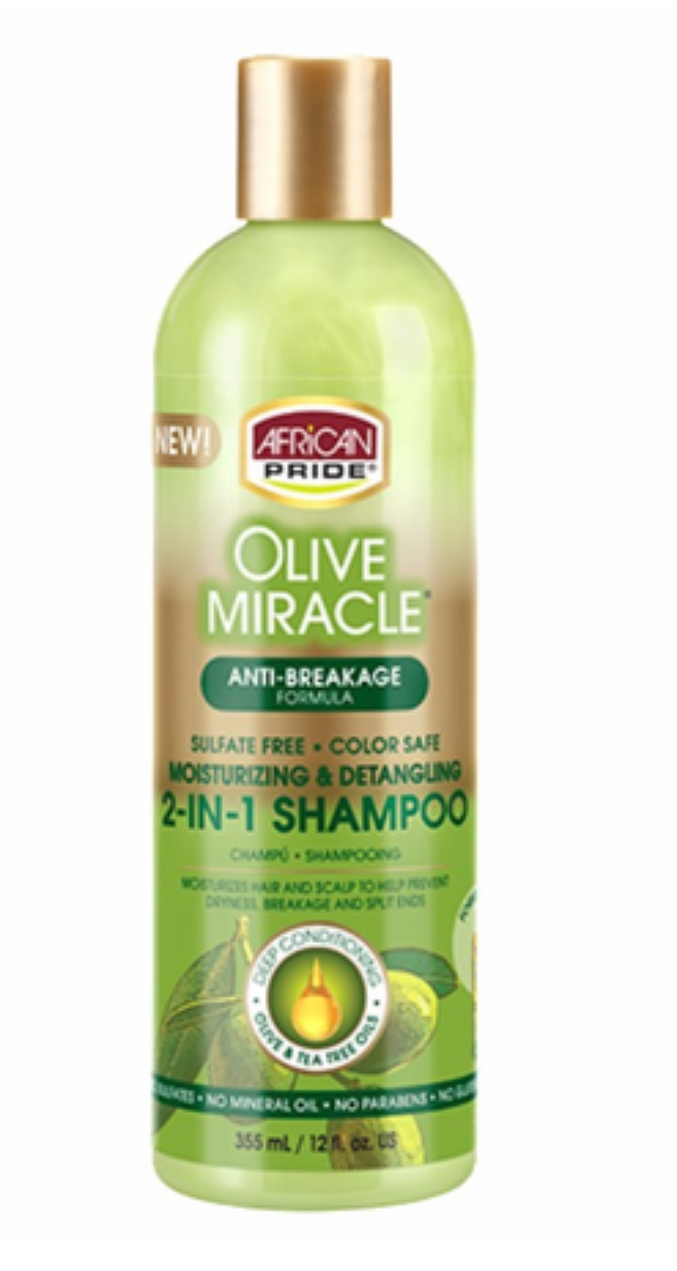 AFRICAN PRIDE OLIVE MIRACLE 2-IN-1 MOISTURIZING &amp; DETANGLING - SHAMPOO &amp; CONDITIONER 12 oz
