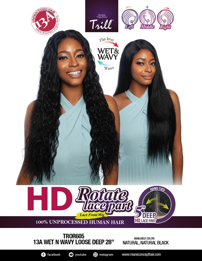 TRILL - TROR605 -13A WET N WAVY ROTATE PART LACE FRONT WIG LOOSE DEEP 28”