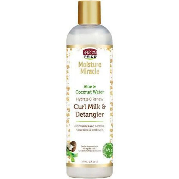 AFRICAN PRIDE MOISTURE MIRACLE HYDRATE & RENEW CURL MILK & DETANGLER 12OZ