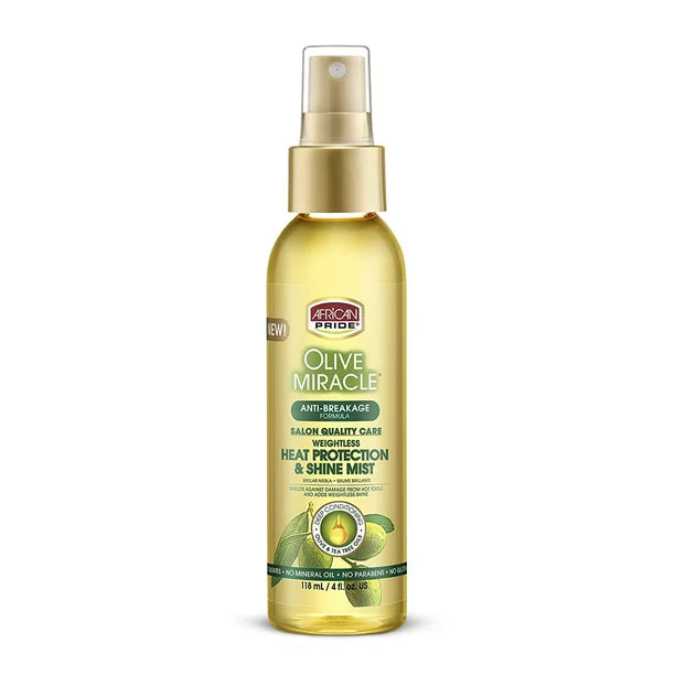 AFRICAN PRIDE OLIVE MIRACLE HEAT PROTECTOR &amp; SHINE MIST 4 OZ