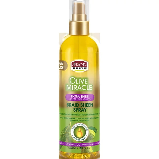 AFRICAN PRIDE OLIVE MIRACLE FORMULA BRAID SHEEN HAIR SPRAY 12 Oz