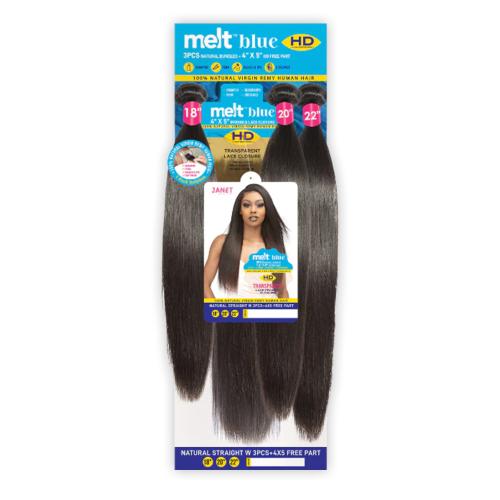 JANET COLLECTION - MELT BLUE 3PCS +4X5 HD FREE PART LACE FRONTAL CLOSURE STRAIGHT WEAVING HAIR