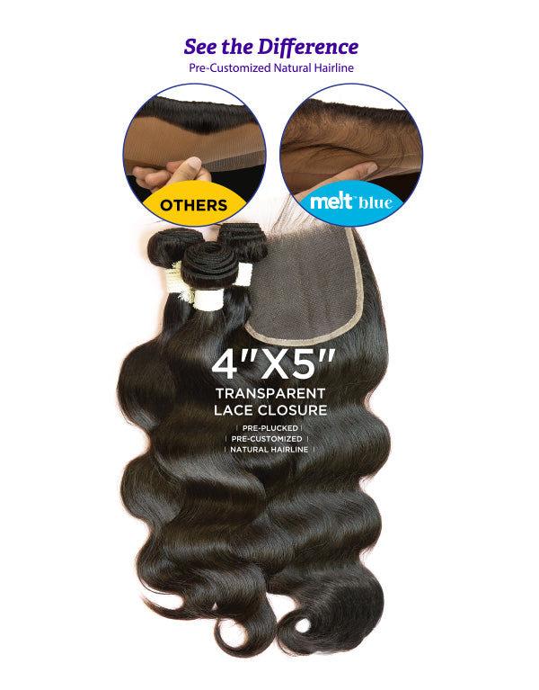 JANET COLLECTION - MELT BLUE 3PCS +4X5 HD FREE PART LACE FRONTAL CLOSURE  BODY WAVE WEAVING HAIR