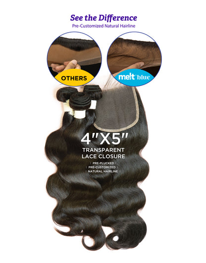 JANET COLLECTION - MELT BLUE 3PCS +4X5 HD FREE PART LACE FRONTAL CLOSURE  BODY WAVE WEAVING HAIR