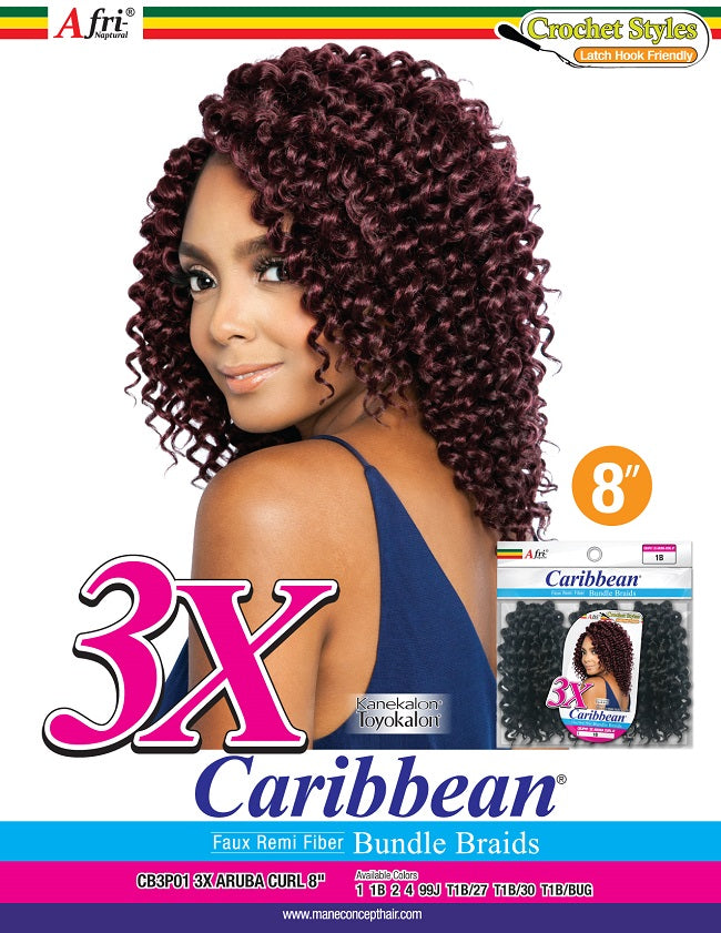 AFRI - CB3P01 - 3X ARUBA CURL 8&quot; CROCHET BRAIDING HAIR