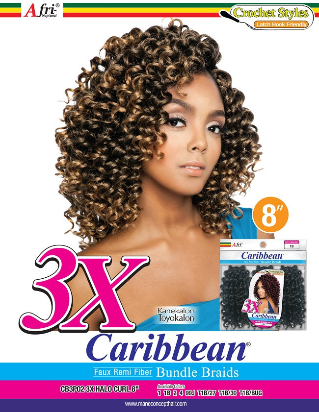 AFRI - CB3P02 - 3X HALO CURL 8&quot; CROCHET BRAIDING HAIR