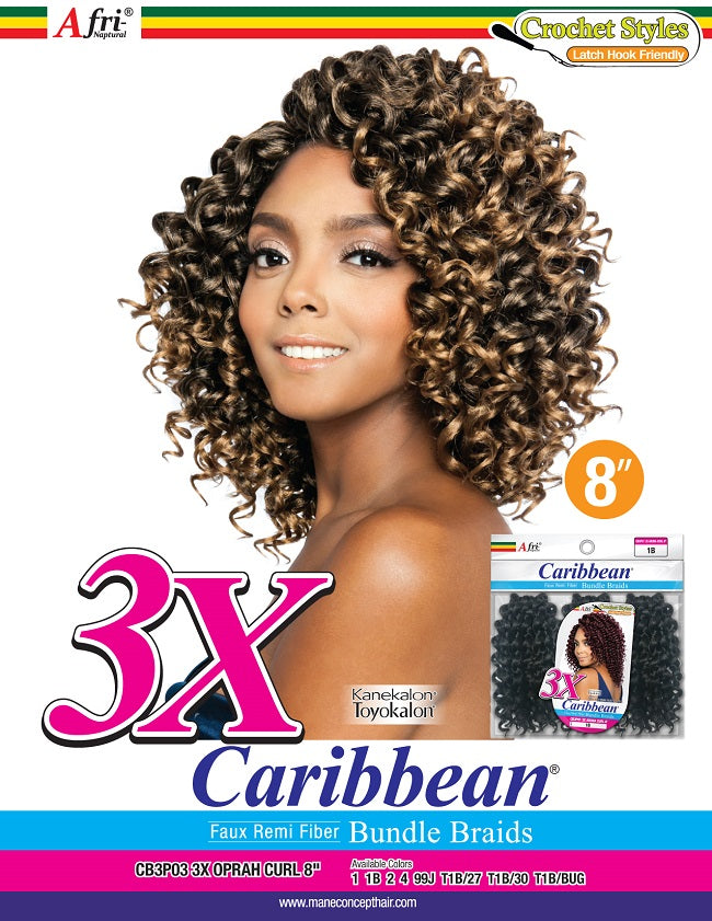 AFRI - CB3P03 - 3X OPRAH CURL 8&quot; CROCHET BRAIDING HAIR