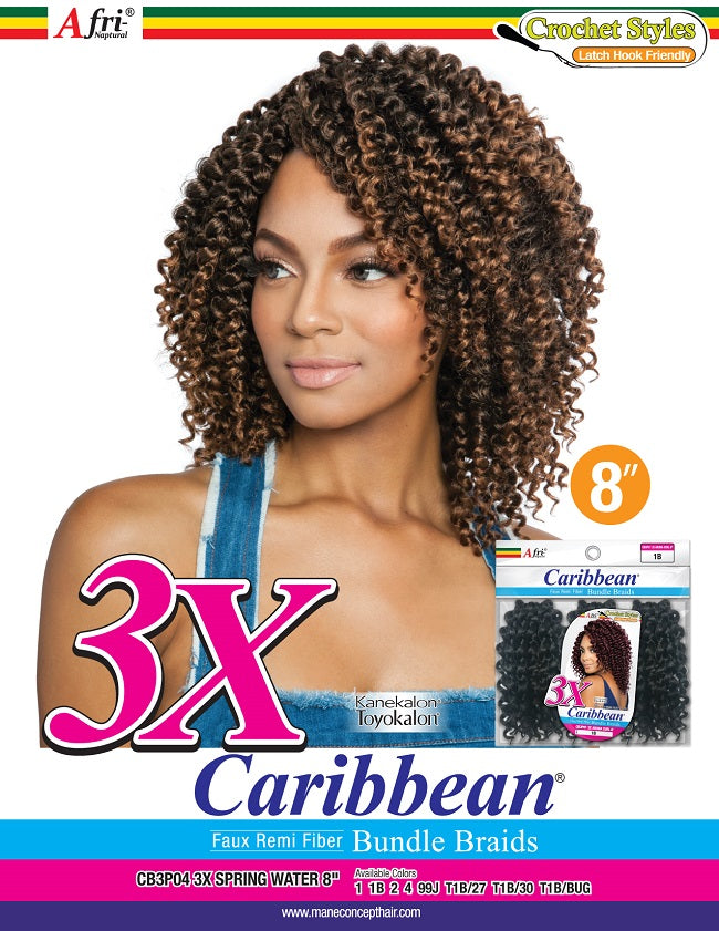 AFRI - CB3P04 - 3X SPRING WATER CURL 8&quot; CROCHET BRAIDING HAIR