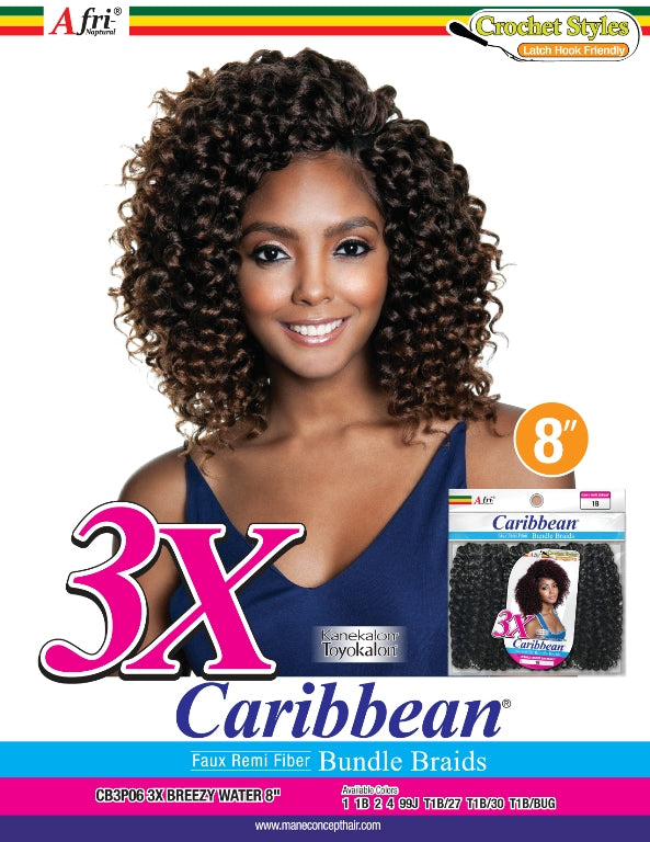 AFRI® - CB3P06-3X BREEZY WATER 8&quot; CROCHET BRAIDING HAIR