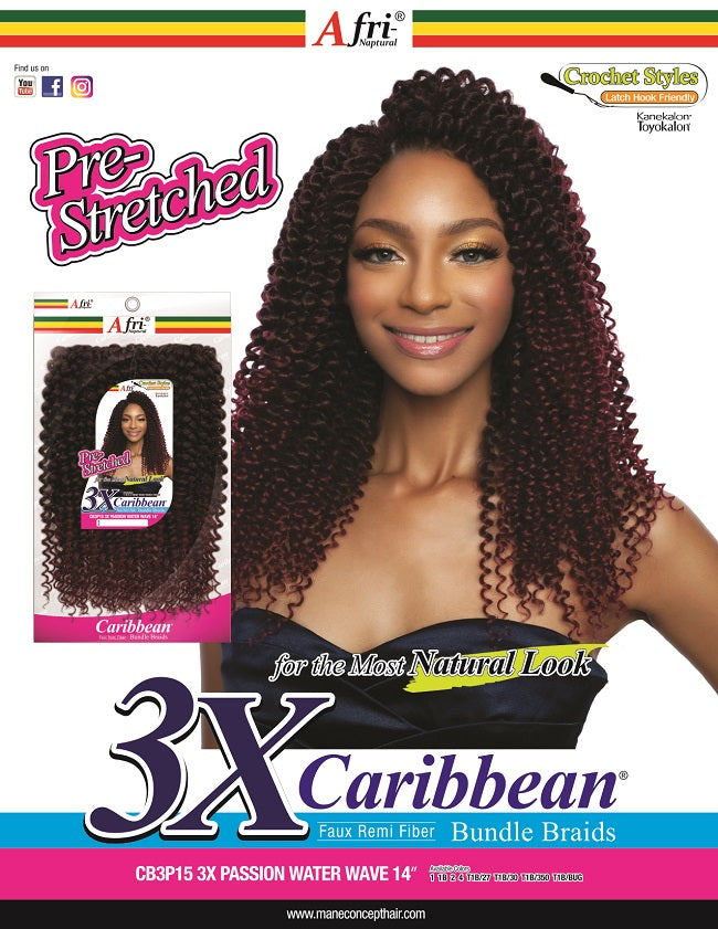 AFRI - CB3P15 - 3X PASSION WATER WAVE 14&quot; CROCHET BRAIDING HAIR