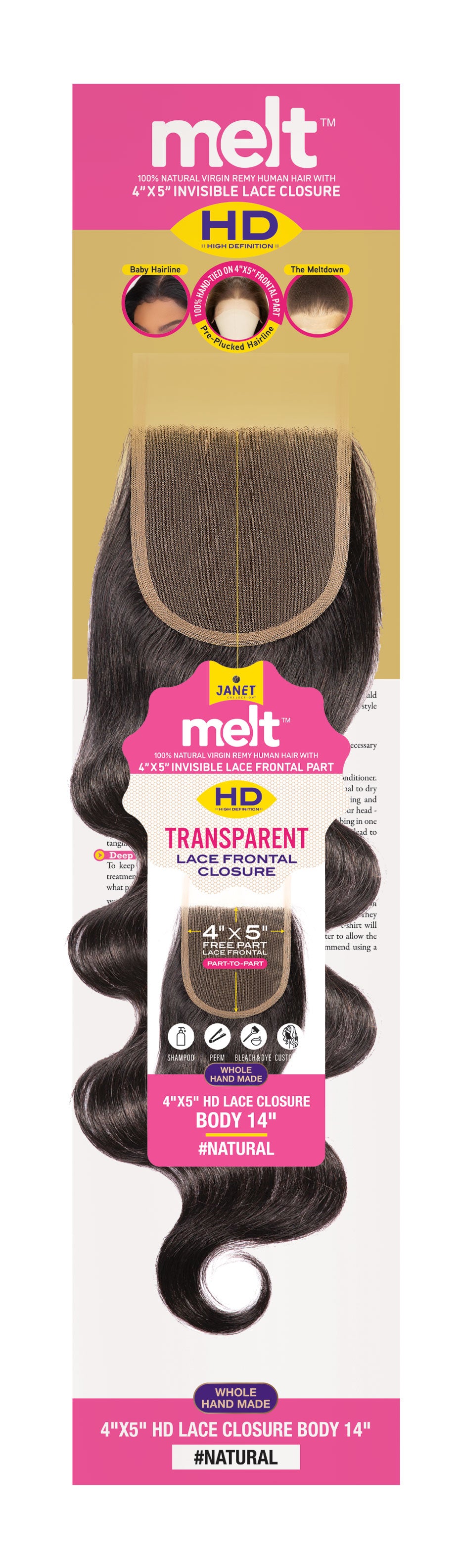 JANET COLLECTION -  HD 4&quot;X5&quot; INVISIBLE LACE CLOSURE - BODY WAVE