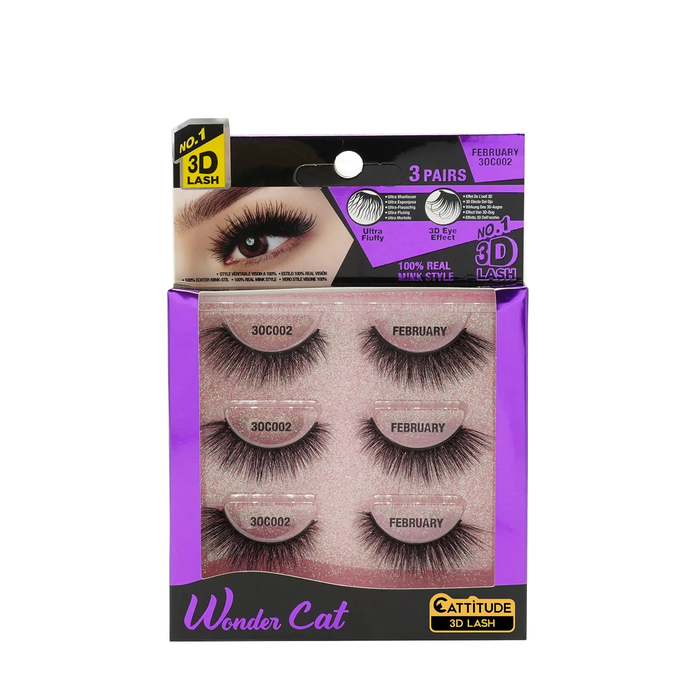 EBIN® WONDER CATTENTION 3D LASHES - 3 PAIRS