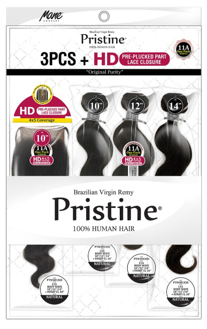 PRISTINE PTW401 - 11A 3PCS + HD PRE-PLUCKED PART LACE CLOSURE BODY WAVE