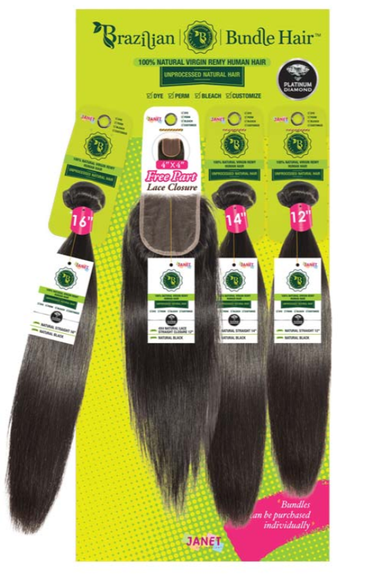 JANET COLLECTION - BRAZILIAN STRAIGHT 3PCS + 4X4 FREE PART