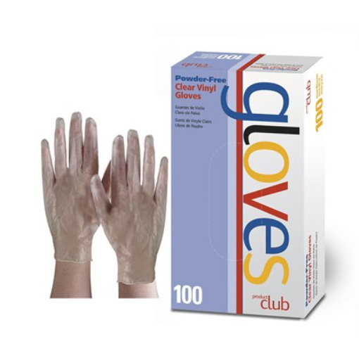 PRODUCT CLUB CLEAR VINYL DISPOSABLE GLOVES - POWDER FREE 100 CT.