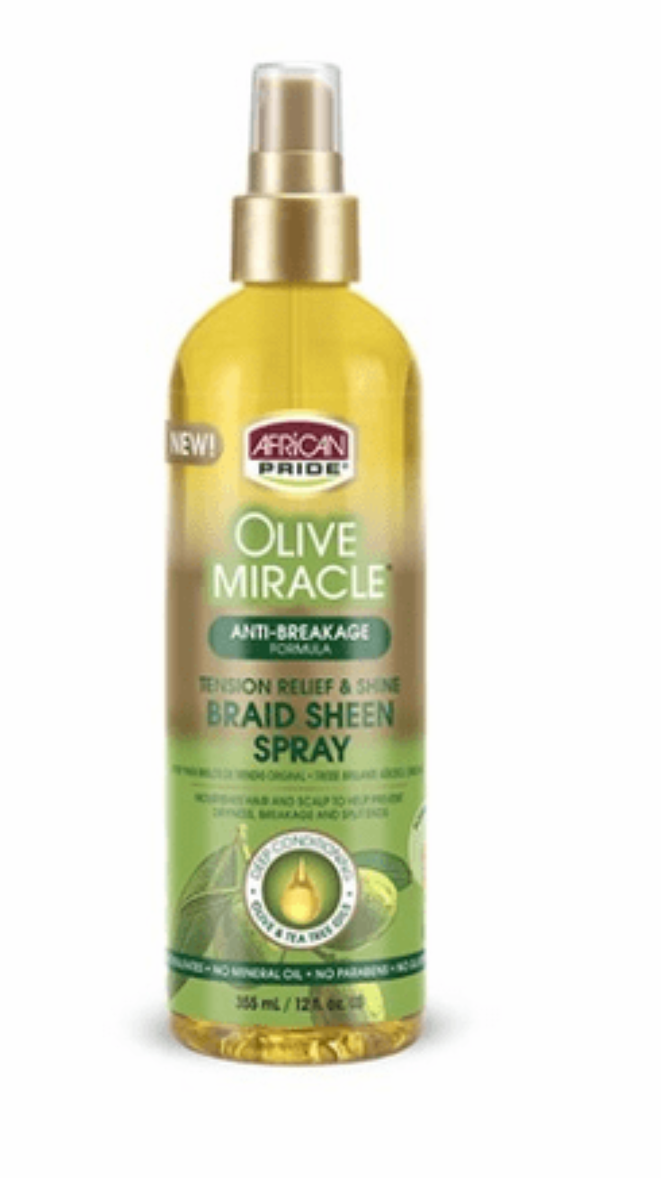 AFRICAN PRIDE OLIVE MIRACLE FORMULA BRAID SHEEN HAIR SPRAY 12 Oz